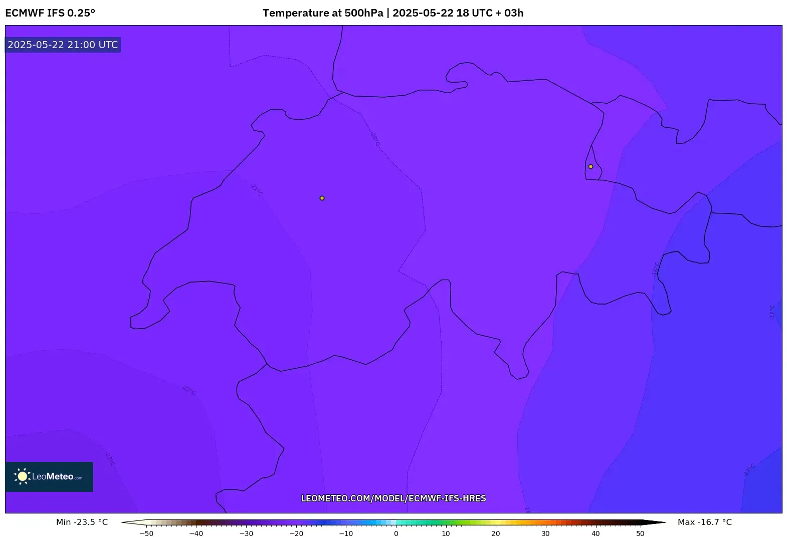 ECMWF IFS 0.25° model - Switzerland, Temperature at 500hPa ECMWF IFS 0.25° model - Switzerland, Temperature at 500hPa
