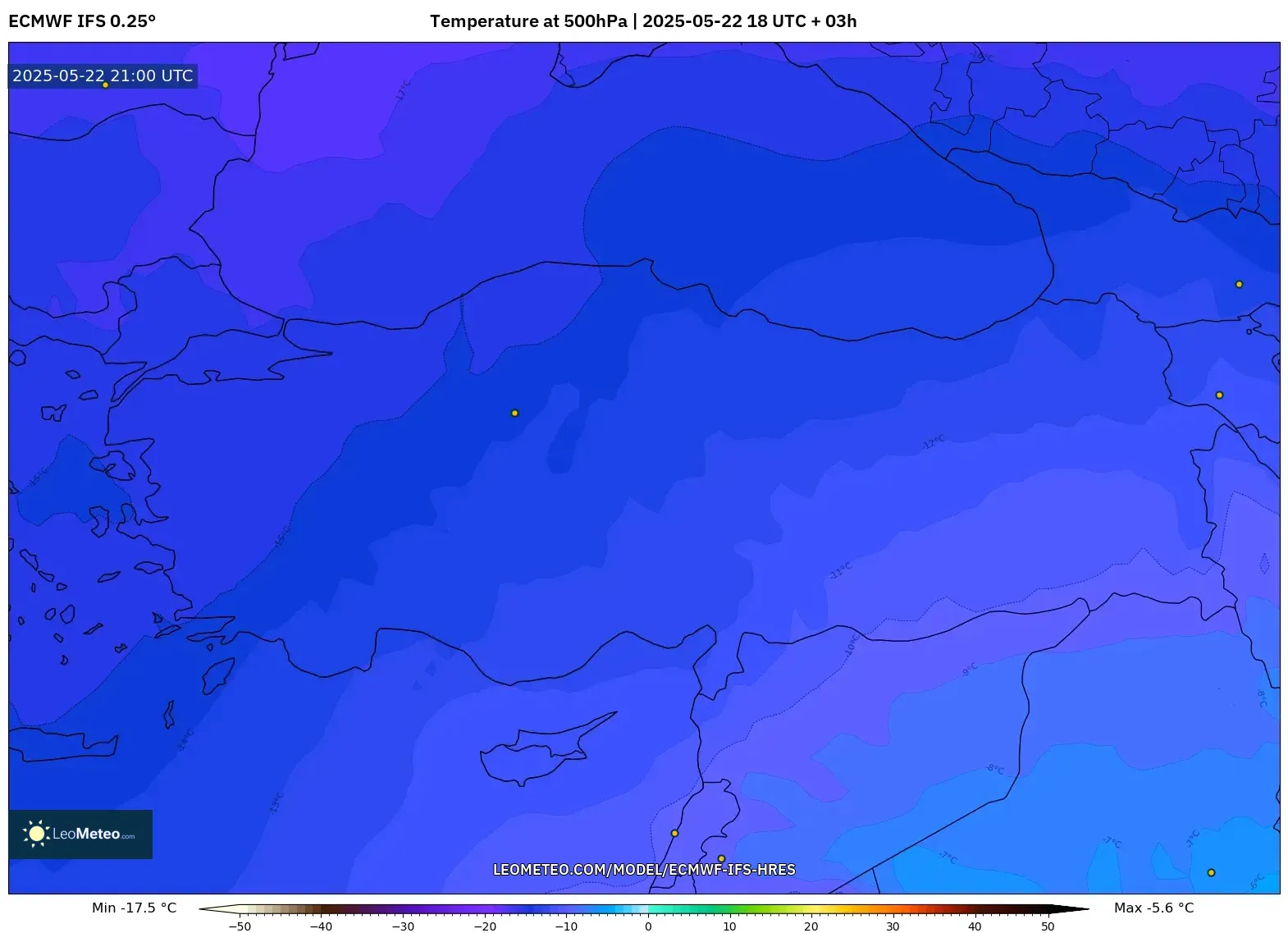 ECMWF IFS 0.25° model - Turkey, Temperature at 500hPa ECMWF IFS 0.25° model - Turkey, Temperature at 500hPa