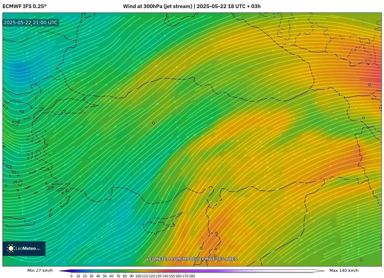 ECMWF IFS 0.25° model - Turkey, Wind at 300hPa (jet stream) ECMWF IFS 0.25° model - Turkey, Wind at 300hPa (jet stream)