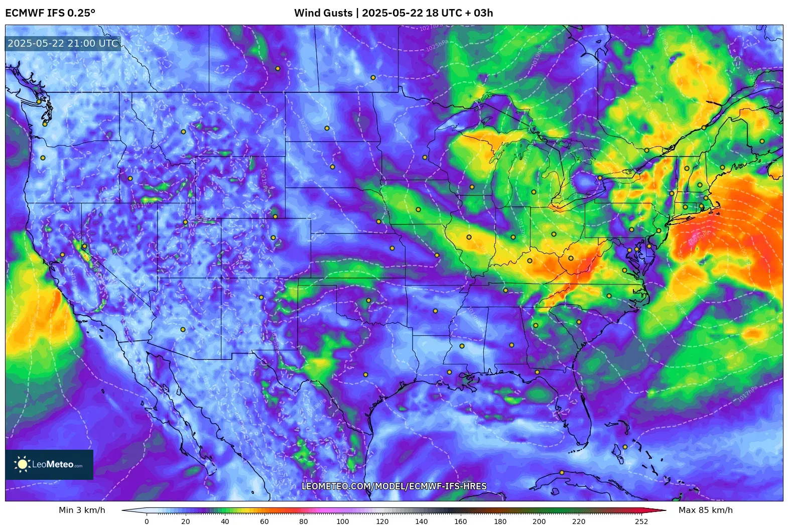 ECMWF IFS 0.25° model - United States, Wind Gusts ECMWF IFS 0.25° model - United States, Wind Gusts