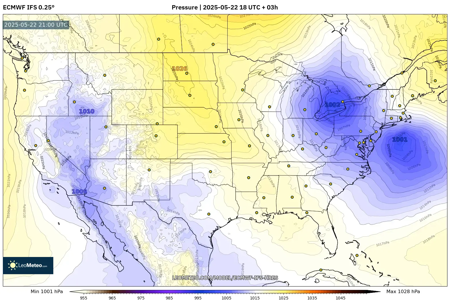 ECMWF IFS 0.25° model - United States, Pressure ECMWF IFS 0.25° model - United States, Pressure