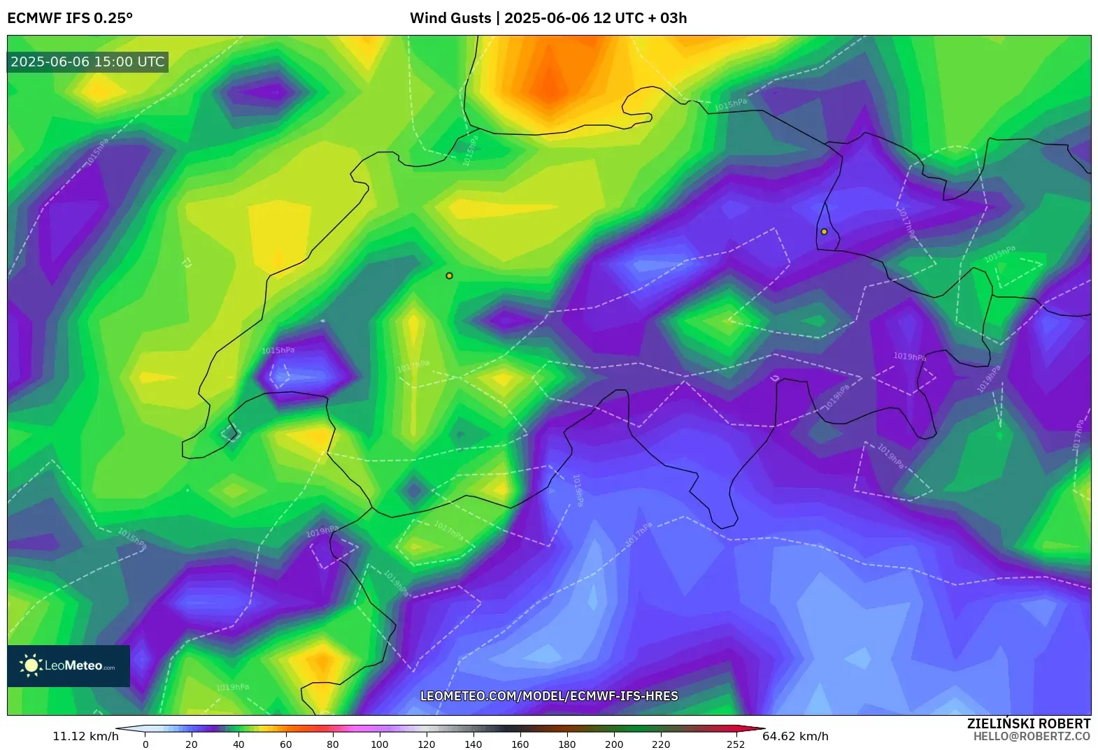 ECMWF IFS 0.25° model - Switzerland, Wind Gusts ECMWF IFS 0.25° model - Switzerland, Wind Gusts
