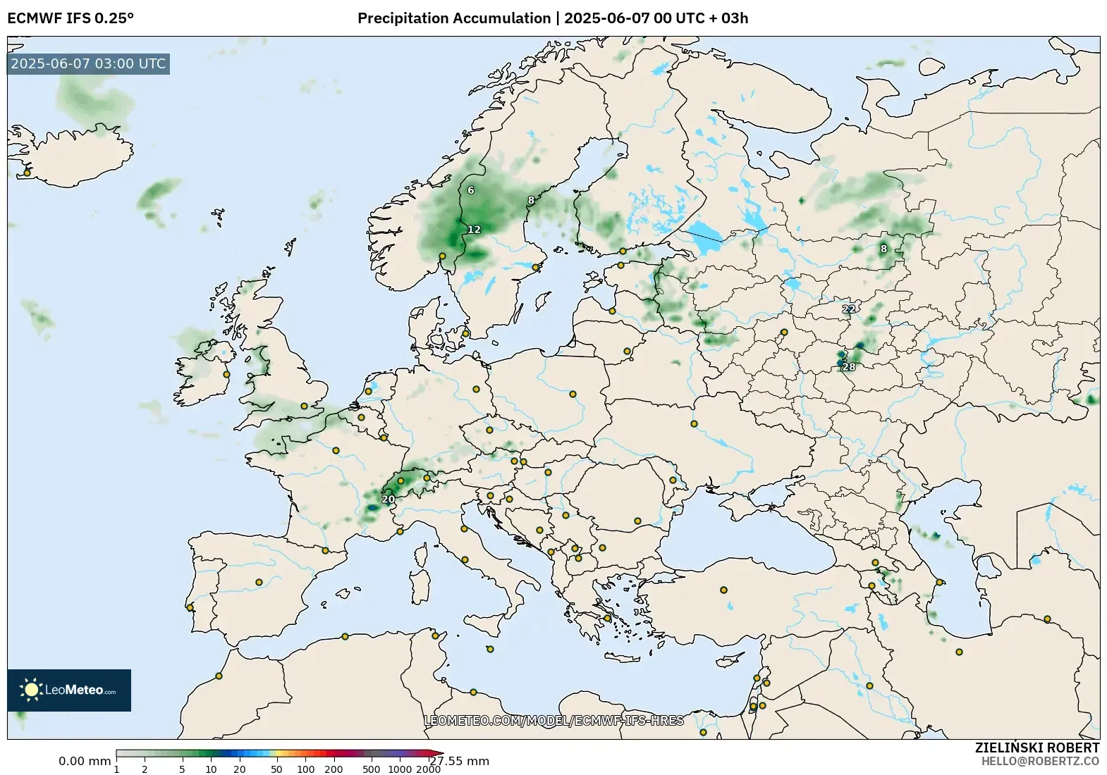 ECMWF IFS 0.25° model - Eropa, Akumulasi Curah Hujan