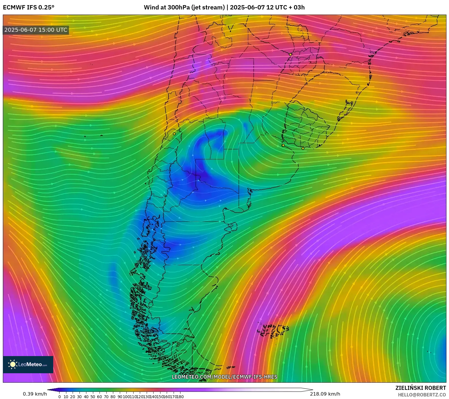 ECMWF IFS 0.25° model - Argentina, Angin 300 hPa (aliran jet) ECMWF IFS 0.25° model - Argentina, Angin 300 hPa (aliran jet)