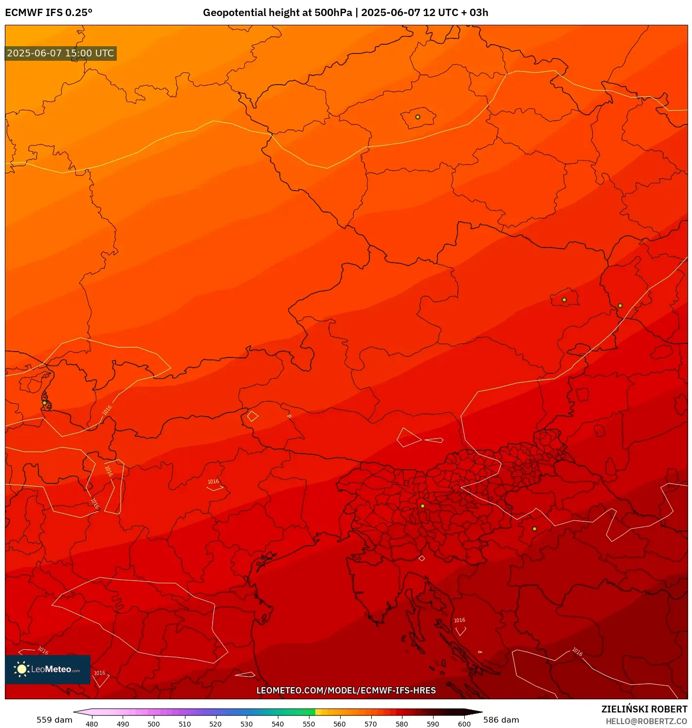 ECMWF IFS 0.25° model - Austria, Ketinggian geopotensial pada 500 hPa ECMWF IFS 0.25° model - Austria, Ketinggian geopotensial pada 500 hPa