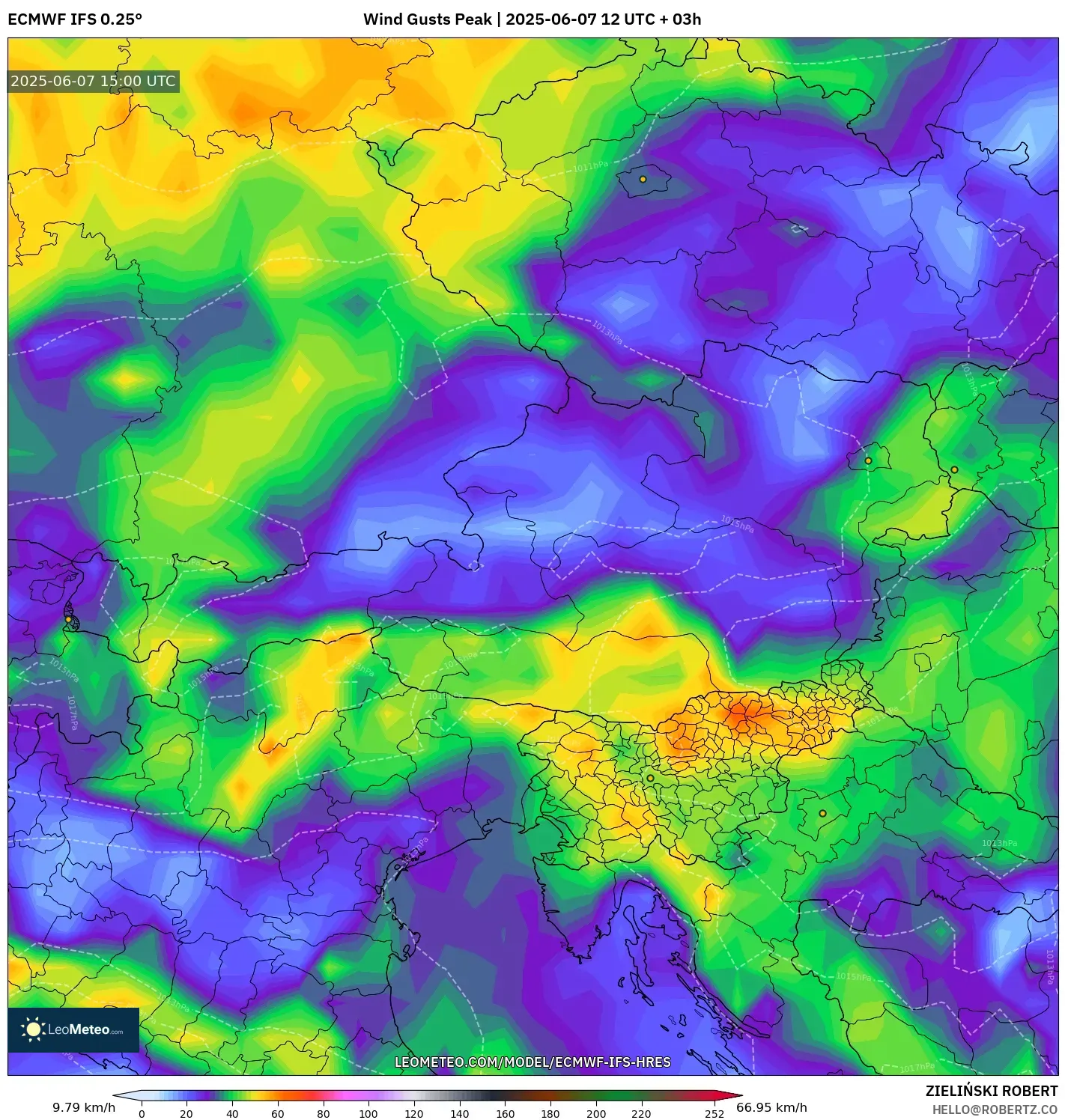 ECMWF IFS 0.25° model - Austria, Puncak Hembusan ECMWF IFS 0.25° model - Austria, Puncak Hembusan