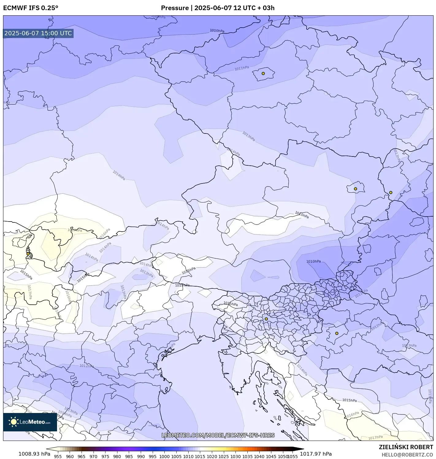 ECMWF IFS 0.25° model - Austria, Tekanan