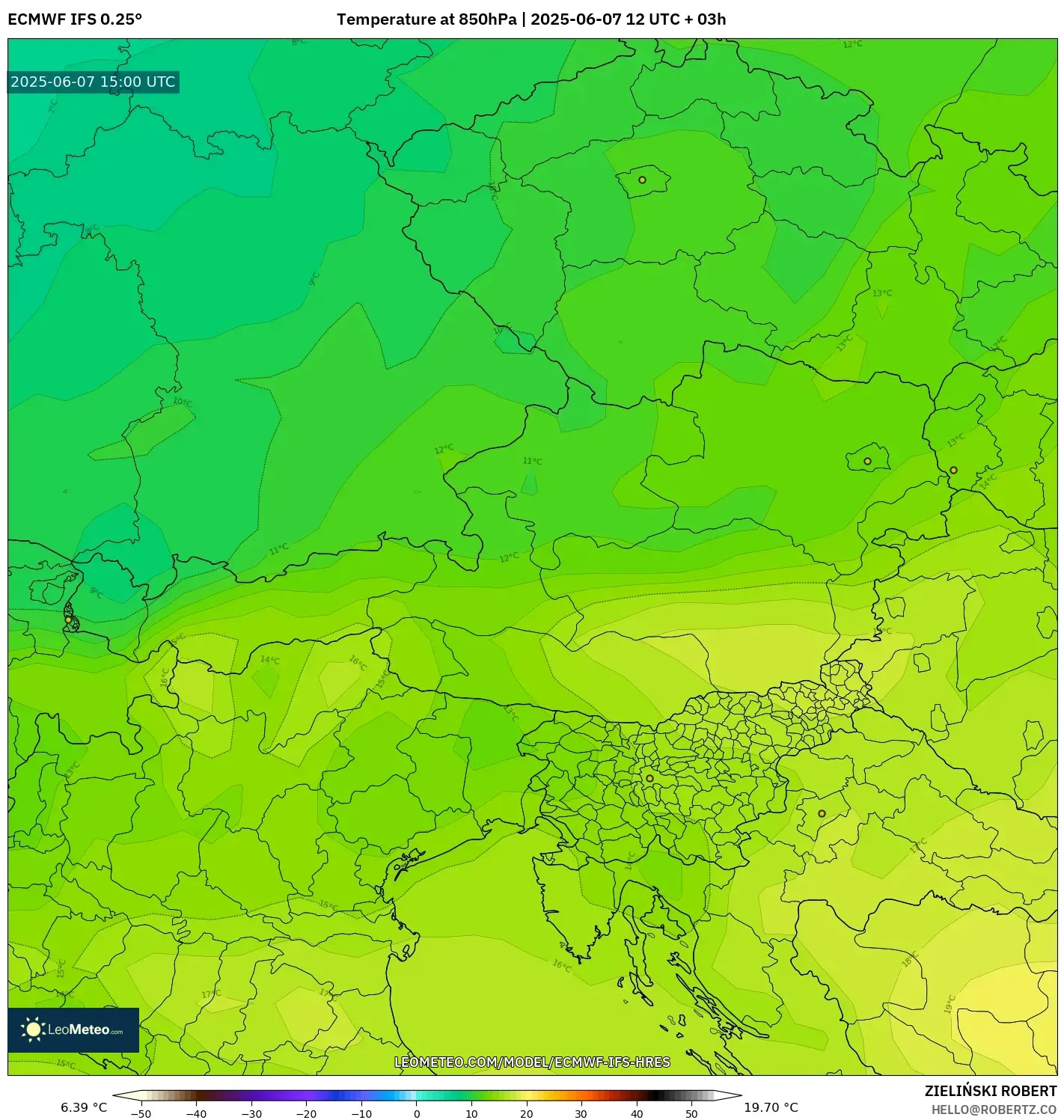 ECMWF IFS 0.25° model - Austria, Suhu 850 hPa ECMWF IFS 0.25° model - Austria, Suhu 850 hPa