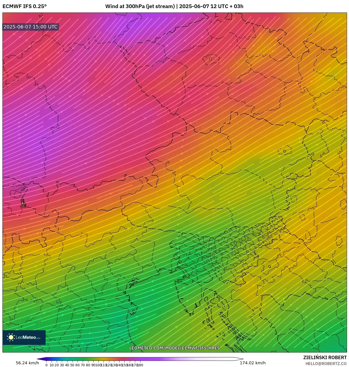 ECMWF IFS 0.25° model - Austria, Angin 300 hPa (aliran jet) ECMWF IFS 0.25° model - Austria, Angin 300 hPa (aliran jet)