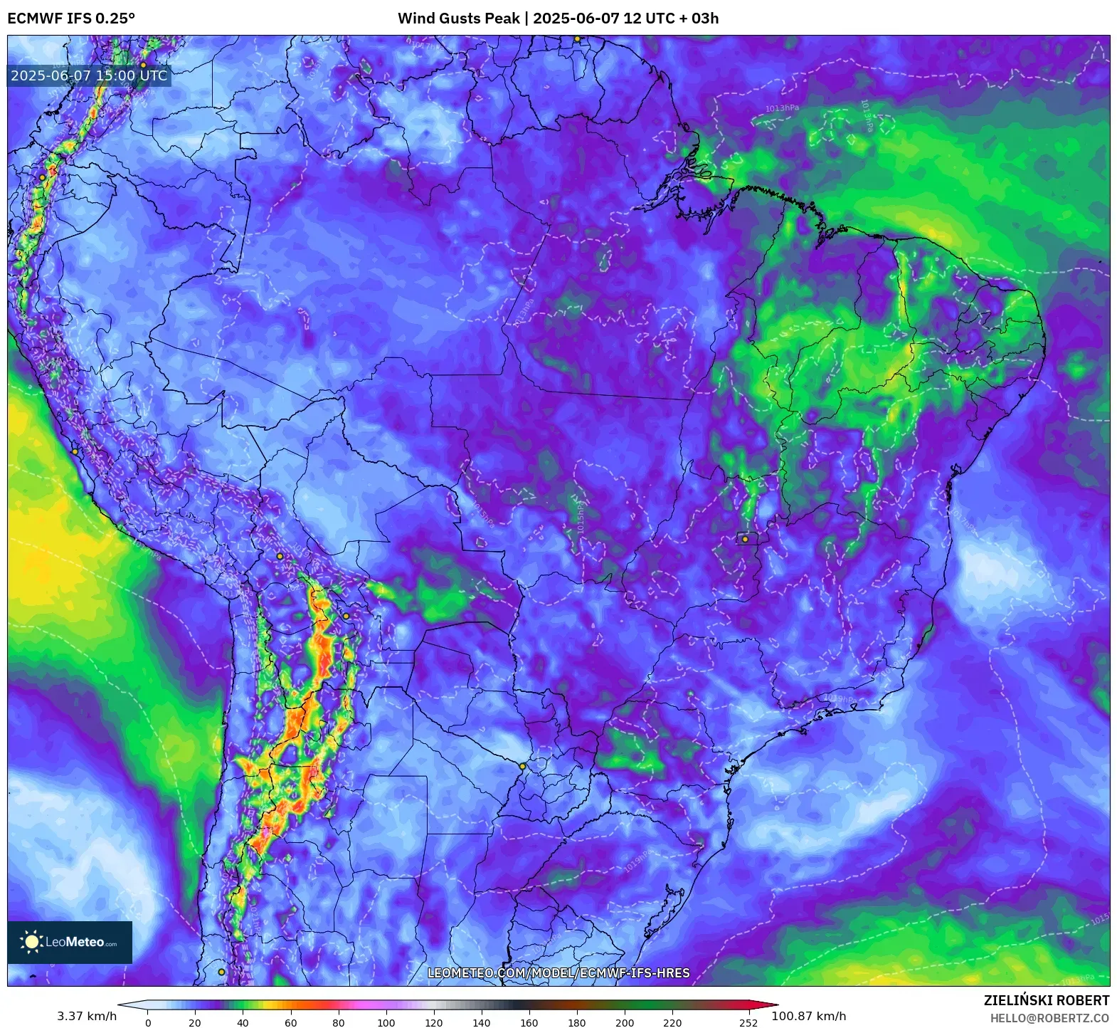 ECMWF IFS 0.25° model - Brasil, Puncak Hembusan
