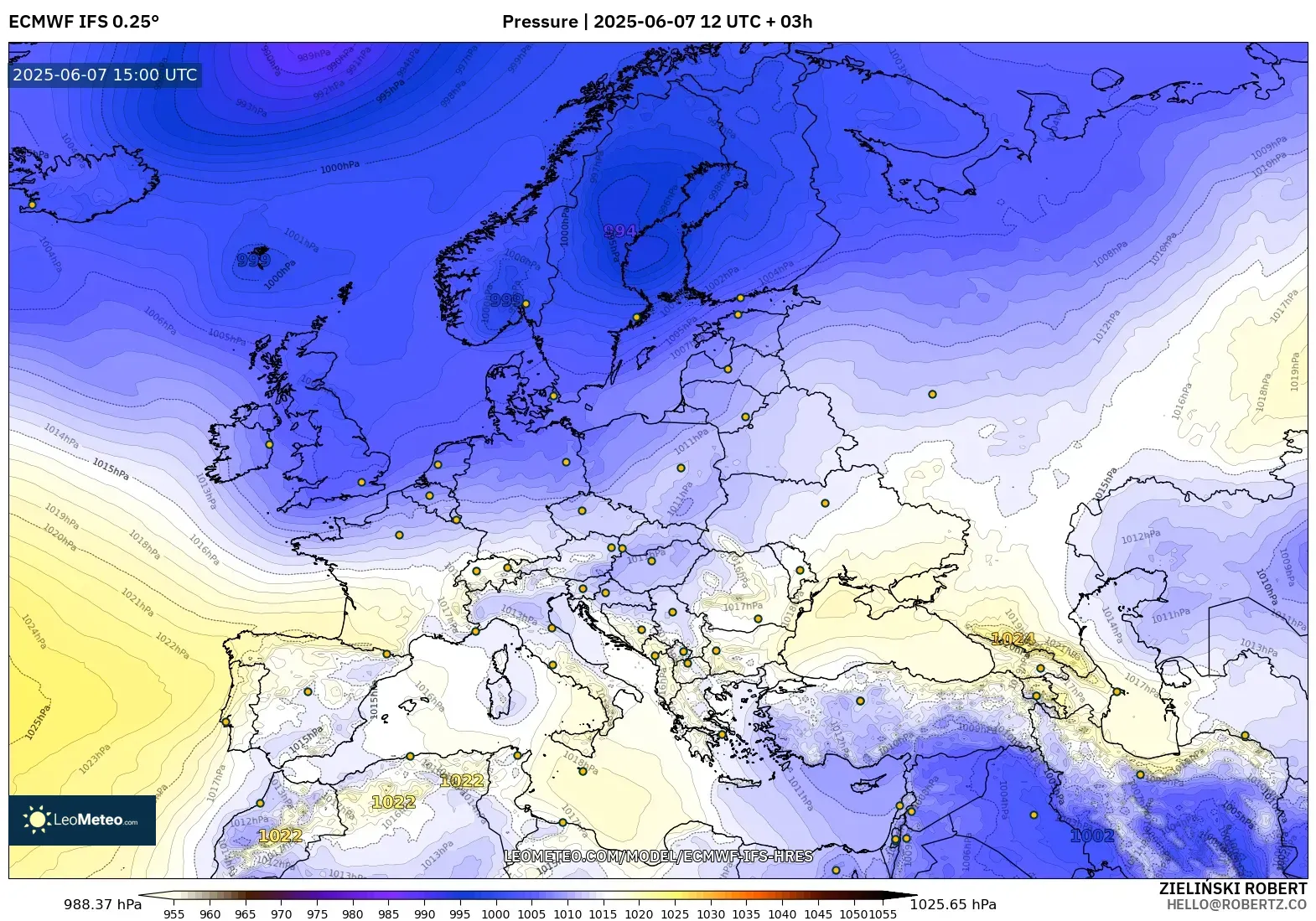 ECMWF IFS 0.25° model - Eropa, Tekanan