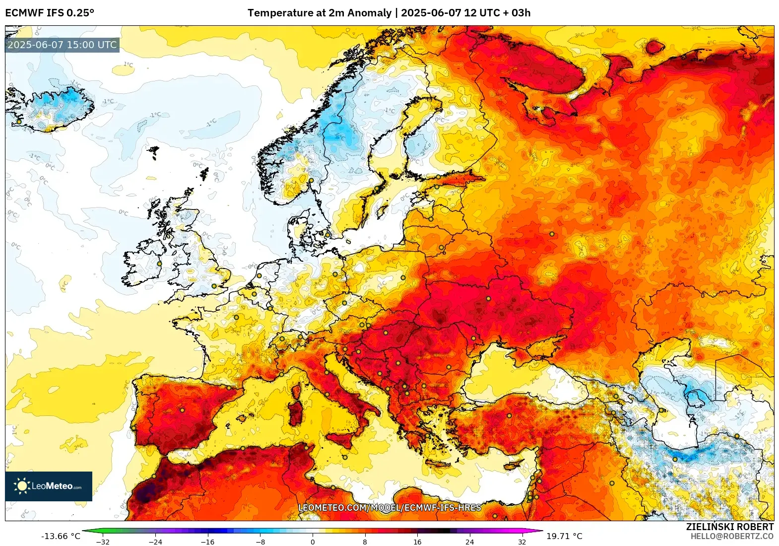 ECMWF IFS 0.25° model - Eropa, Anomali Suhu 2 m