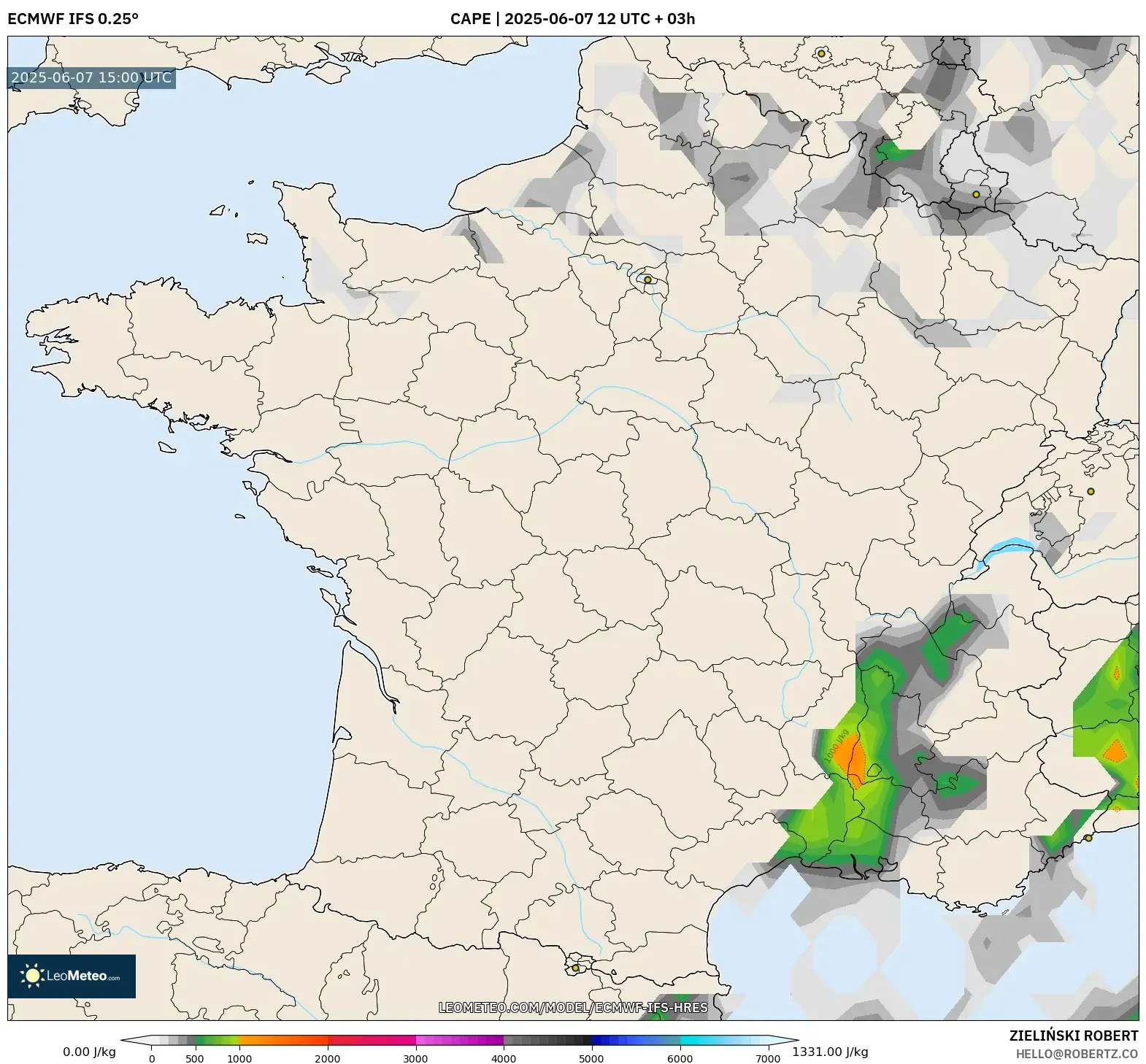 ECMWF IFS 0.25° model - Prancis, CAPE