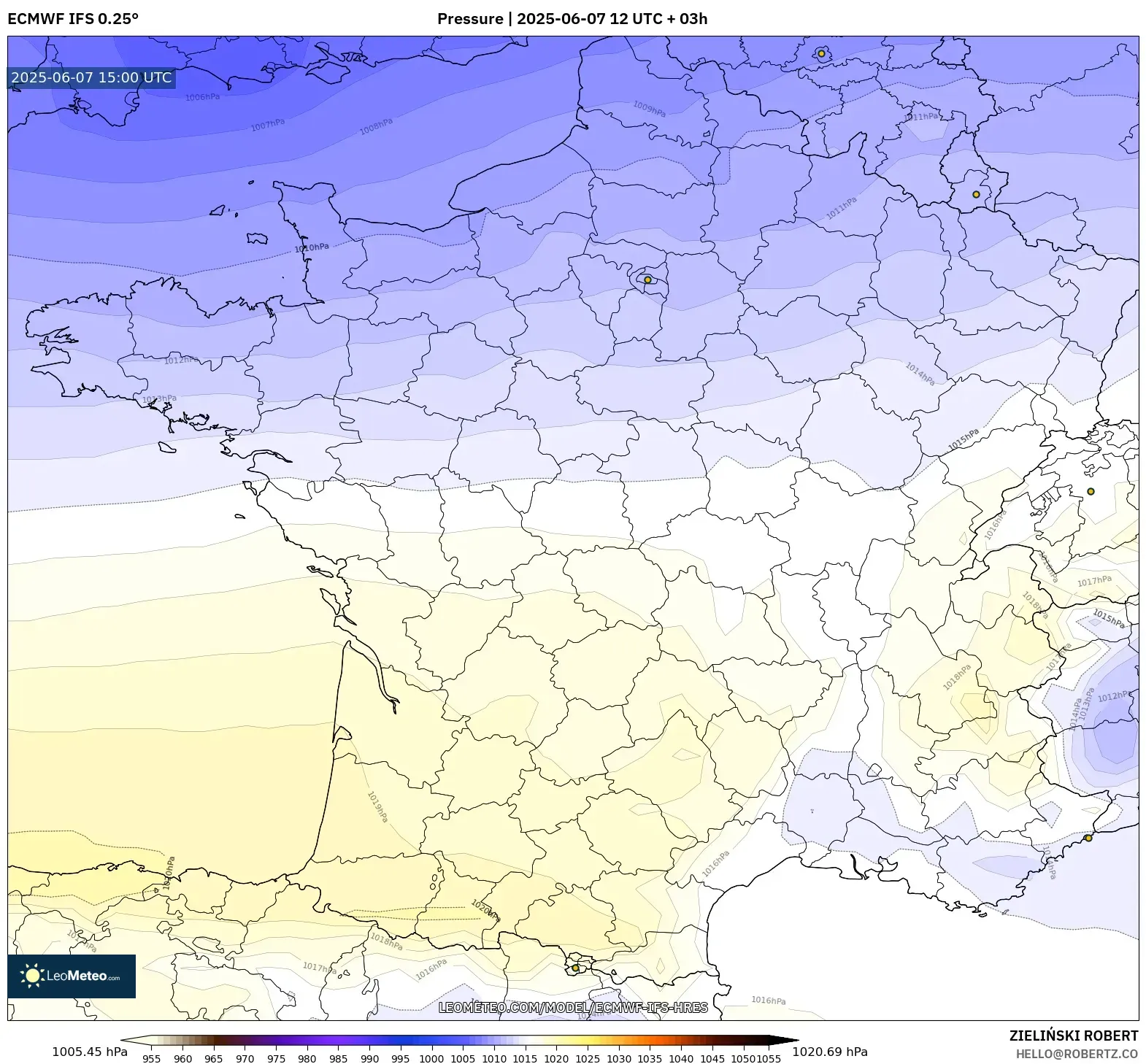 ECMWF IFS 0.25° model - Prancis, Tekanan
