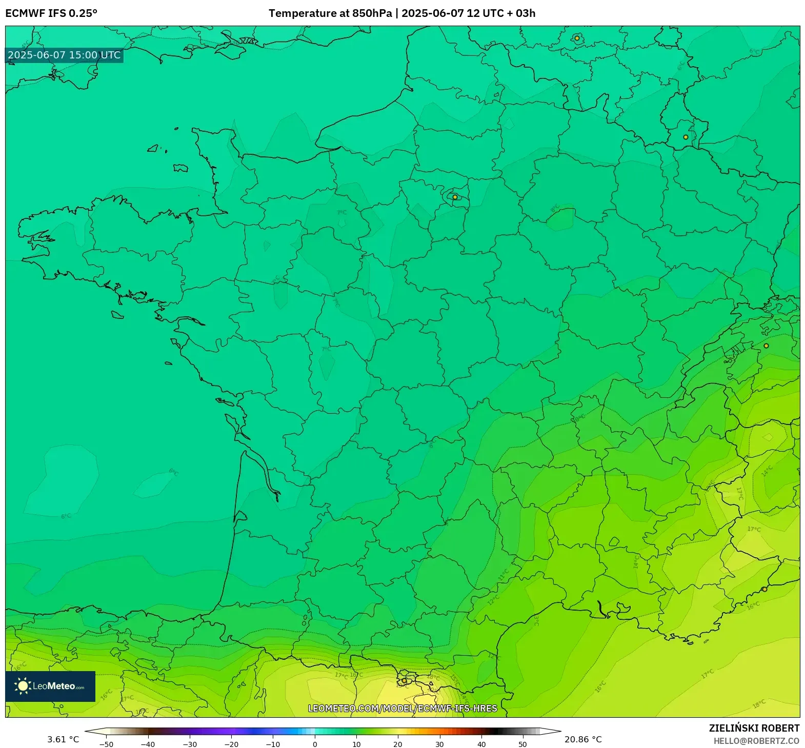 ECMWF IFS 0.25° model - Prancis, Suhu 850 hPa ECMWF IFS 0.25° model - Prancis, Suhu 850 hPa