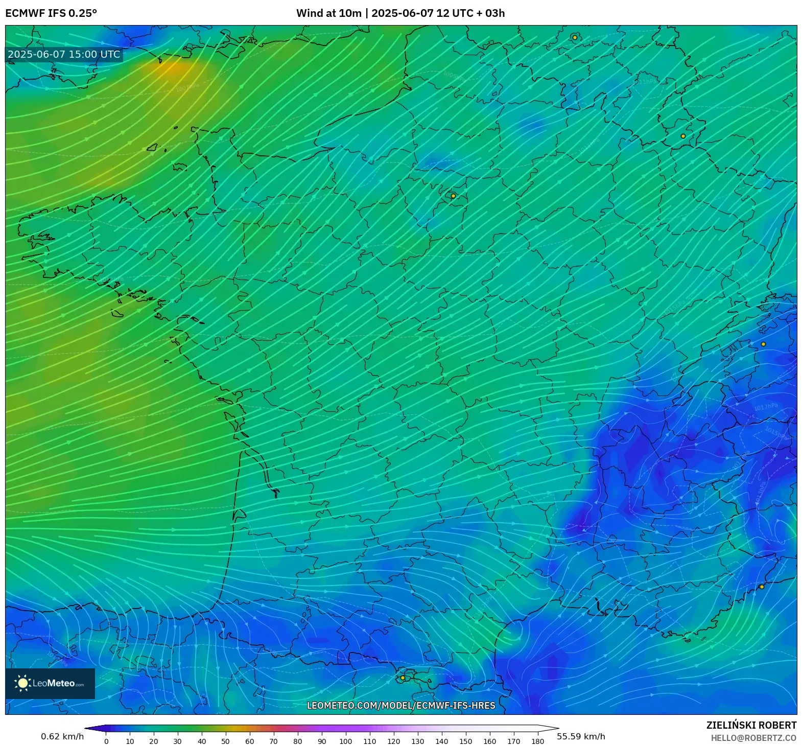 ECMWF IFS 0.25° model - Prancis, Angin 10 m
