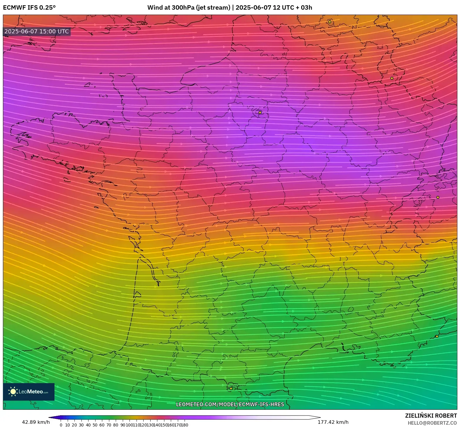 ECMWF IFS 0.25° model - Prancis, Angin 300 hPa (aliran jet) ECMWF IFS 0.25° model - Prancis, Angin 300 hPa (aliran jet)