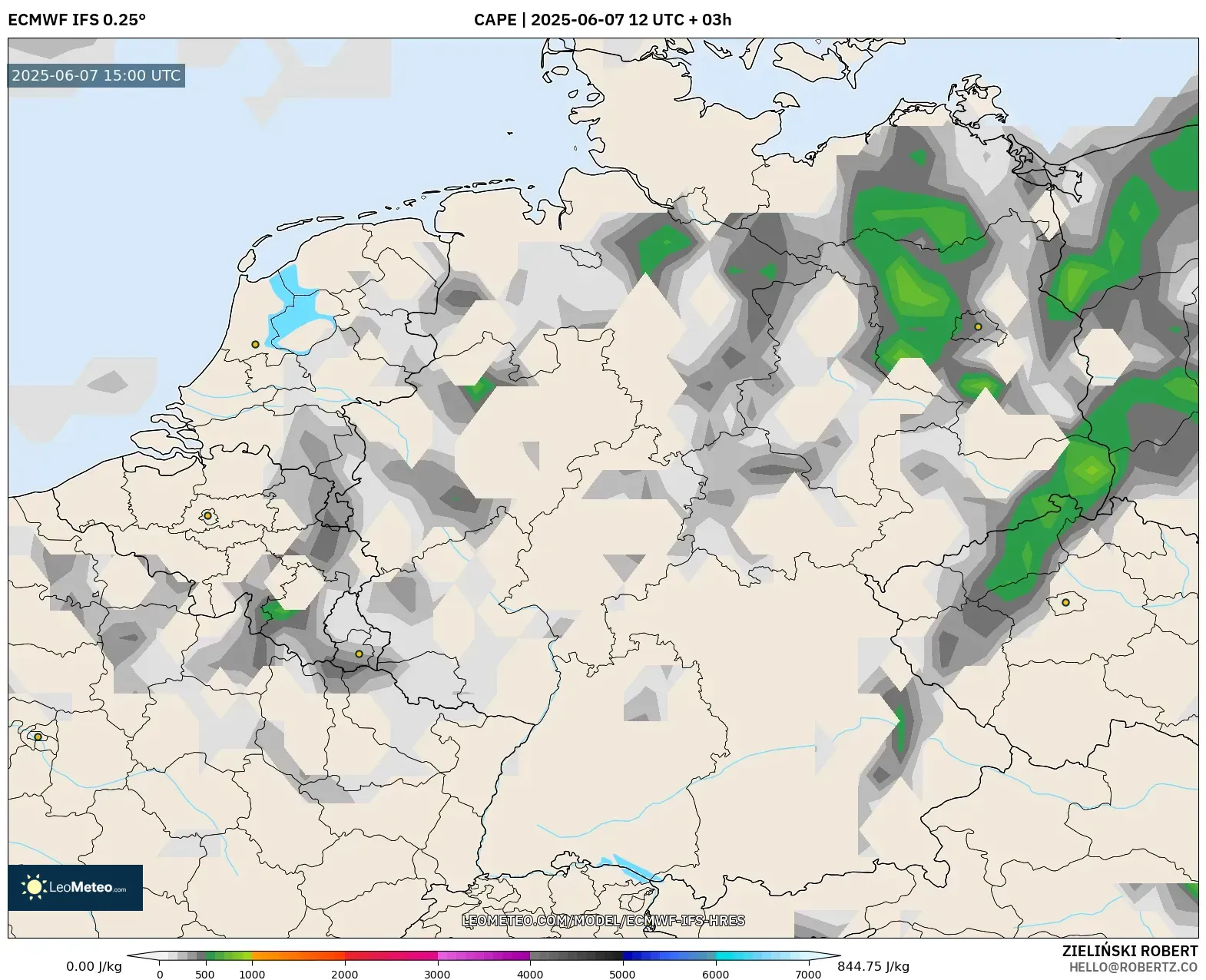 ECMWF IFS 0.25° model - Jerman, CAPE ECMWF IFS 0.25° model - Jerman, CAPE