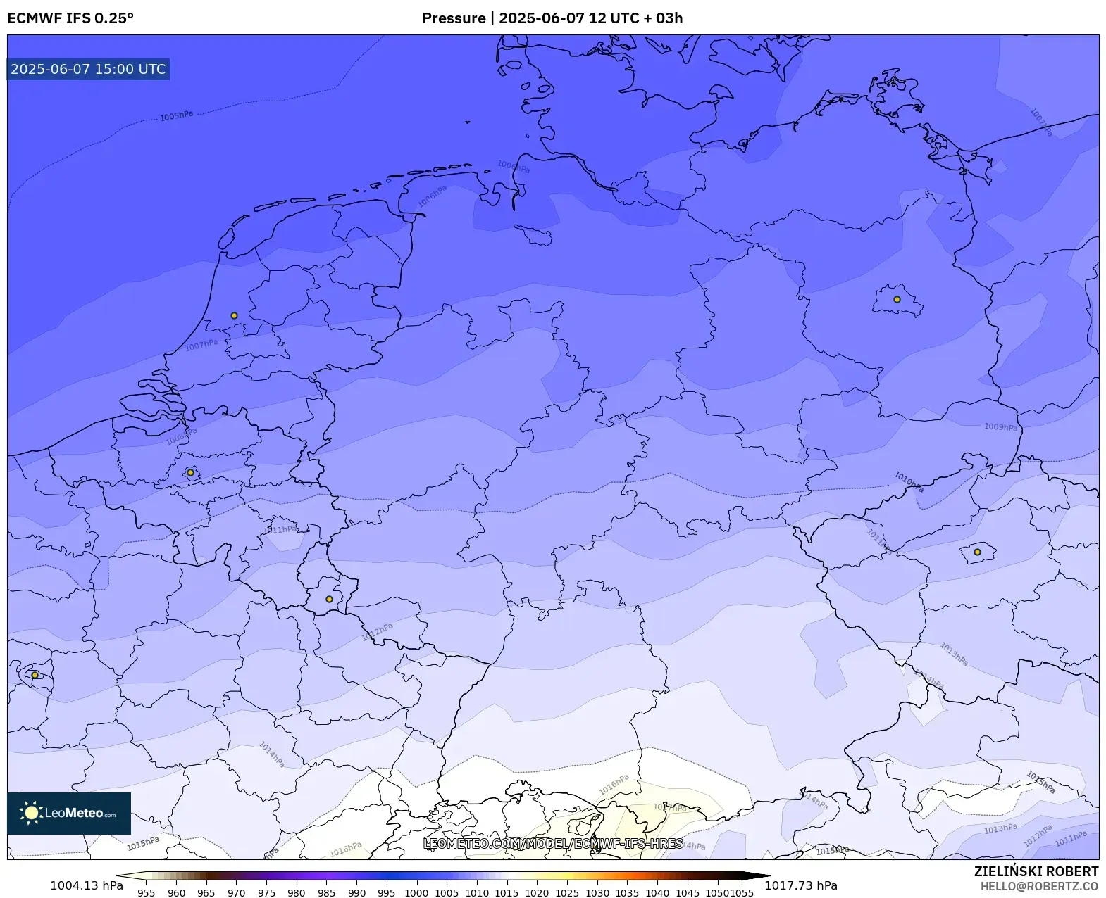 ECMWF IFS 0.25° model - Jerman, Tekanan ECMWF IFS 0.25° model - Jerman, Tekanan