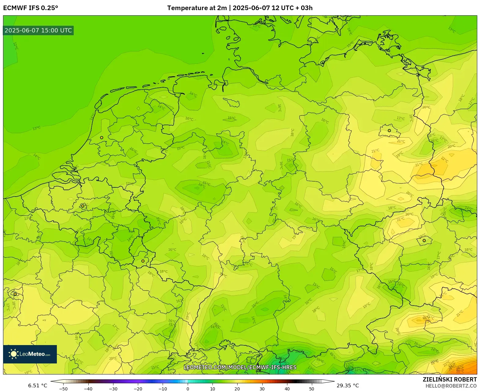 ECMWF IFS 0.25° model - Jerman, Suhu 2 m ECMWF IFS 0.25° model - Jerman, Suhu 2 m