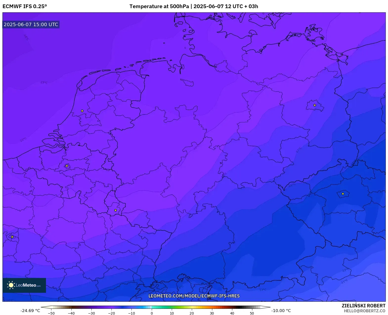 ECMWF IFS 0.25° model - Jerman, Suhu 500 hPa ECMWF IFS 0.25° model - Jerman, Suhu 500 hPa