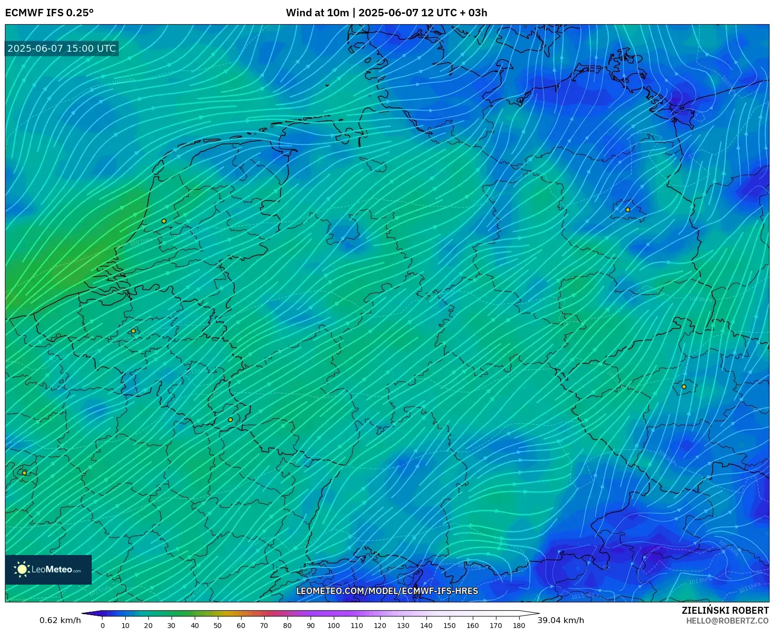 ECMWF IFS 0.25° model - Jerman, Angin 10 m