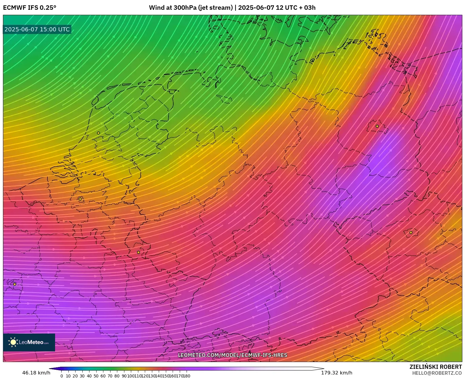 ECMWF IFS 0.25° model - Jerman, Angin 300 hPa (aliran jet) ECMWF IFS 0.25° model - Jerman, Angin 300 hPa (aliran jet)
