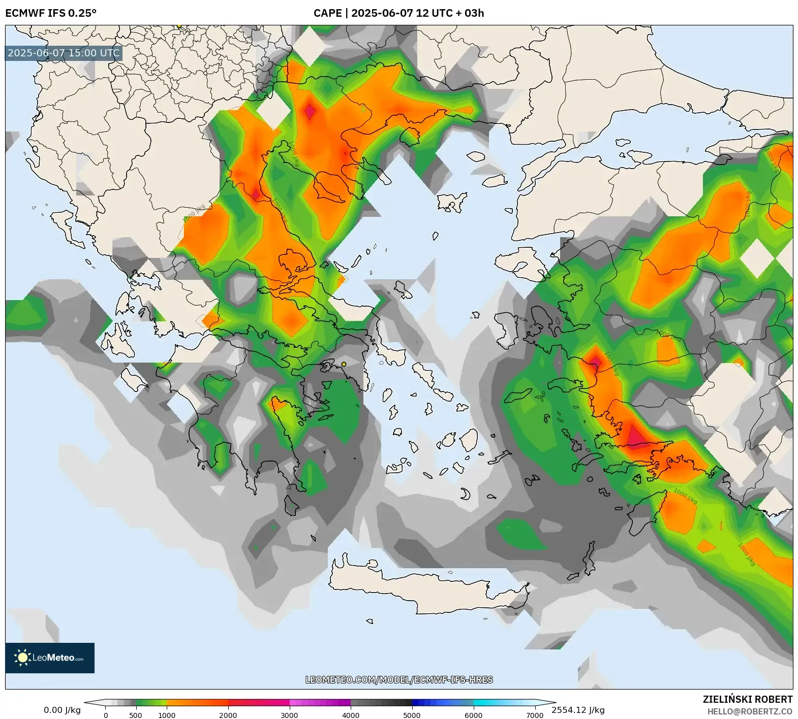 ECMWF IFS 0.25° model - Yunani, CAPE ECMWF IFS 0.25° model - Yunani, CAPE