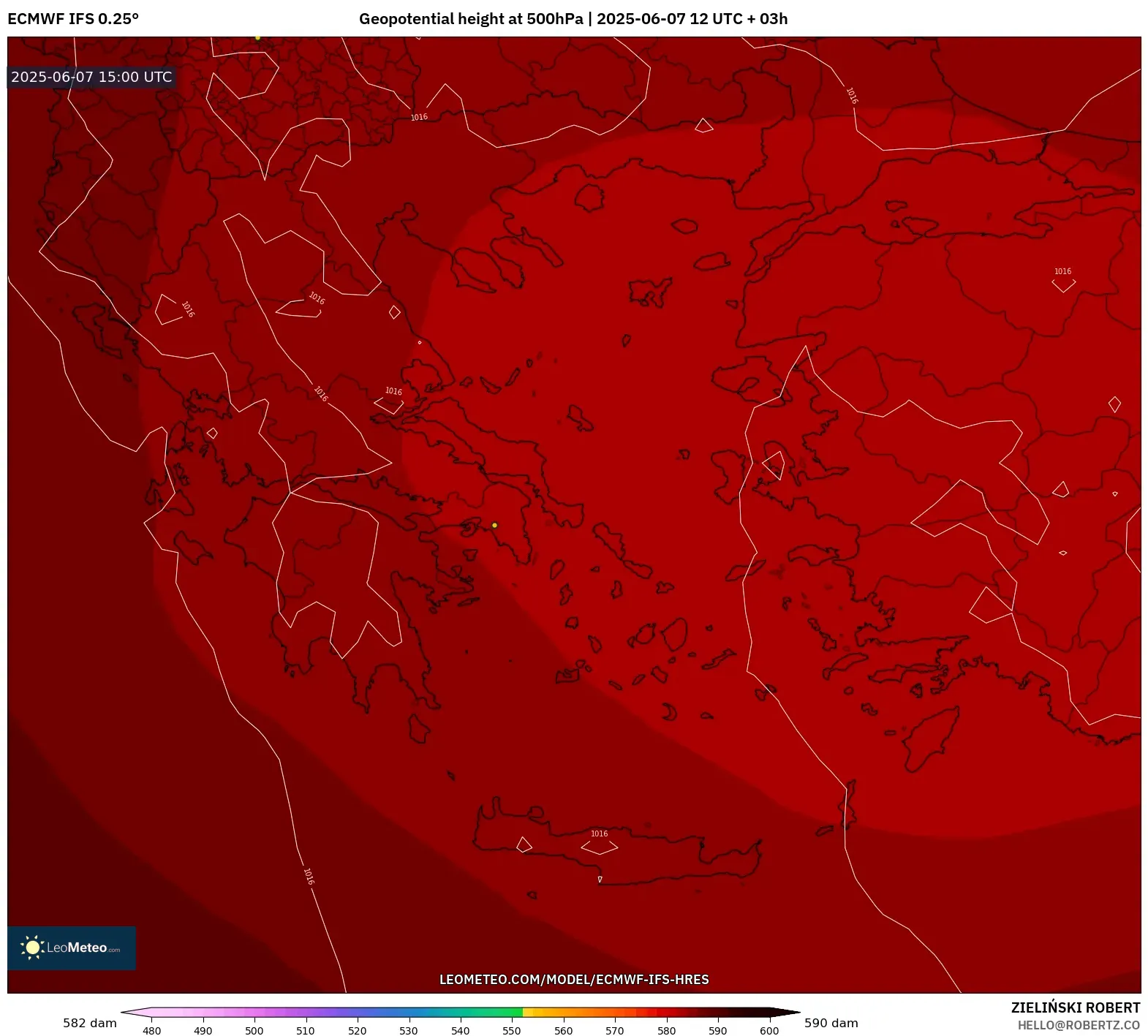 ECMWF IFS 0.25° model - Yunani, Ketinggian geopotensial pada 500 hPa ECMWF IFS 0.25° model - Yunani, Ketinggian geopotensial pada 500 hPa