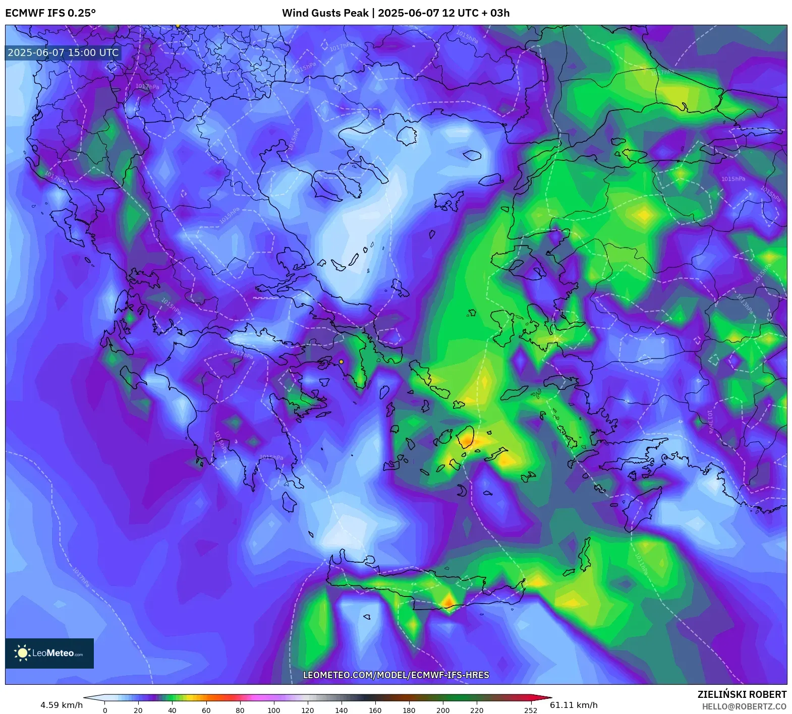 ECMWF IFS 0.25° model - Yunani, Puncak Hembusan ECMWF IFS 0.25° model - Yunani, Puncak Hembusan