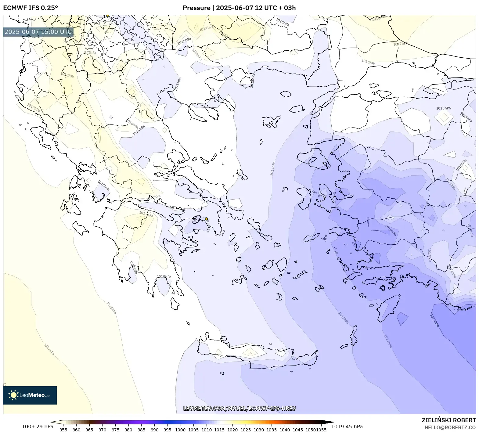 ECMWF IFS 0.25° model - Yunani, Tekanan ECMWF IFS 0.25° model - Yunani, Tekanan