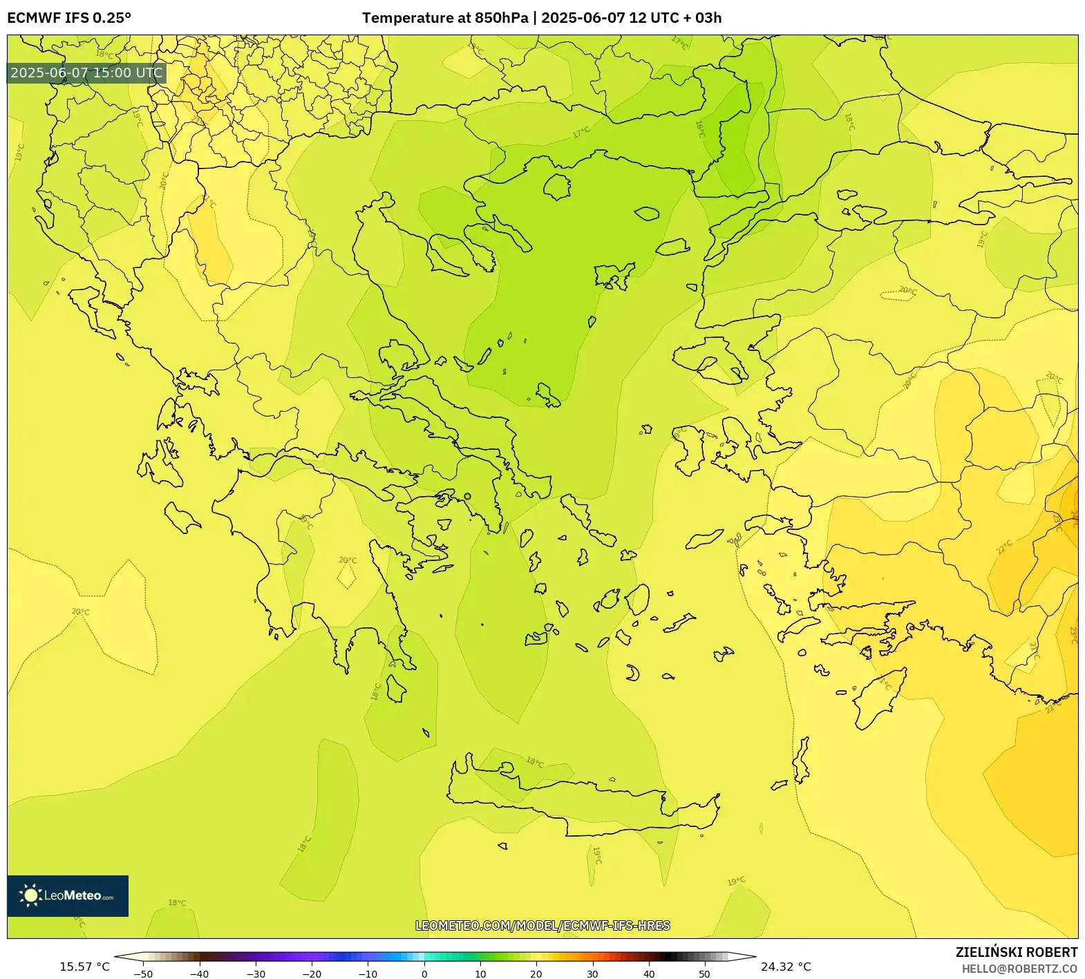 ECMWF IFS 0.25° model - Yunani, Suhu 850 hPa ECMWF IFS 0.25° model - Yunani, Suhu 850 hPa