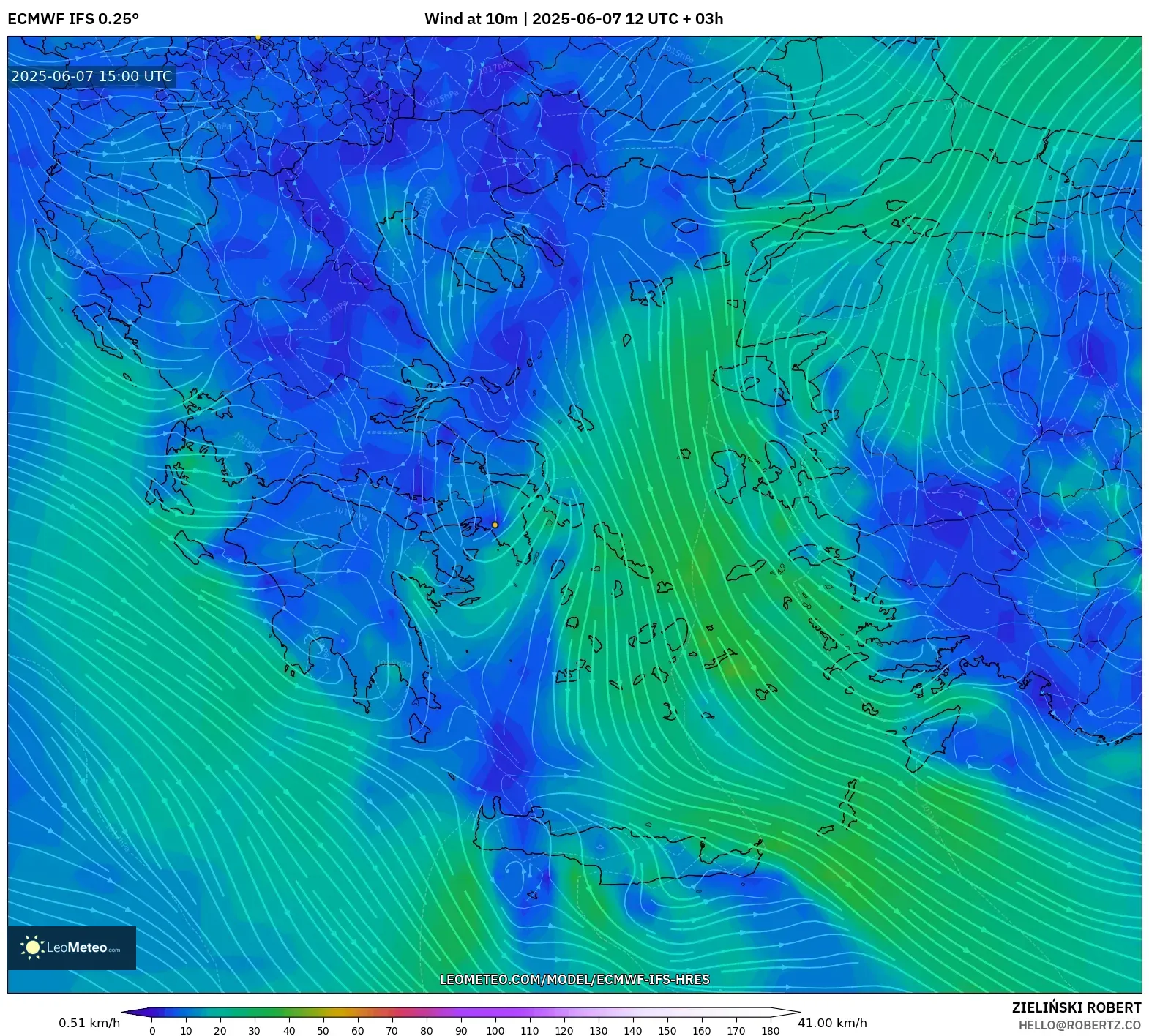 ECMWF IFS 0.25° model - Yunani, Angin 10 m ECMWF IFS 0.25° model - Yunani, Angin 10 m
