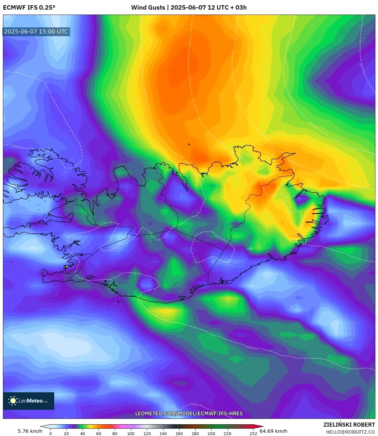 ECMWF IFS 0.25° model - Islandia, Hembusan Angin ECMWF IFS 0.25° model - Islandia, Hembusan Angin