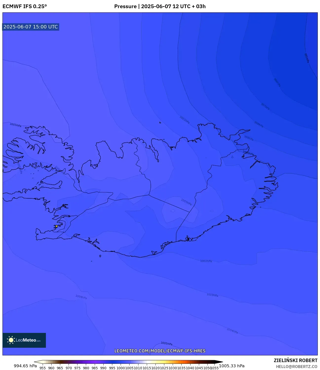 ECMWF IFS 0.25° model - Islandia, Tekanan ECMWF IFS 0.25° model - Islandia, Tekanan