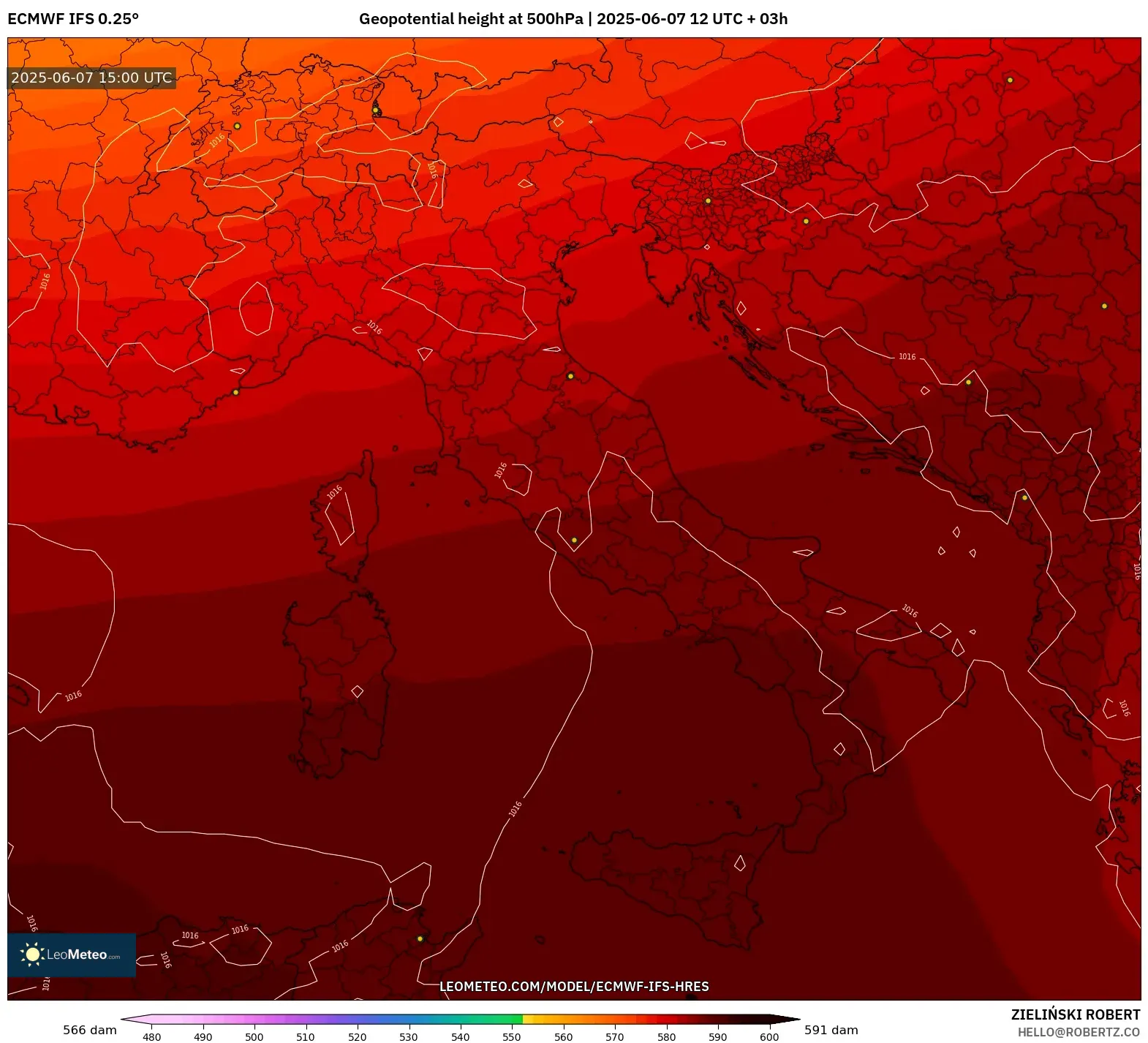 ECMWF IFS 0.25° model - Italia, Ketinggian geopotensial pada 500 hPa ECMWF IFS 0.25° model - Italia, Ketinggian geopotensial pada 500 hPa