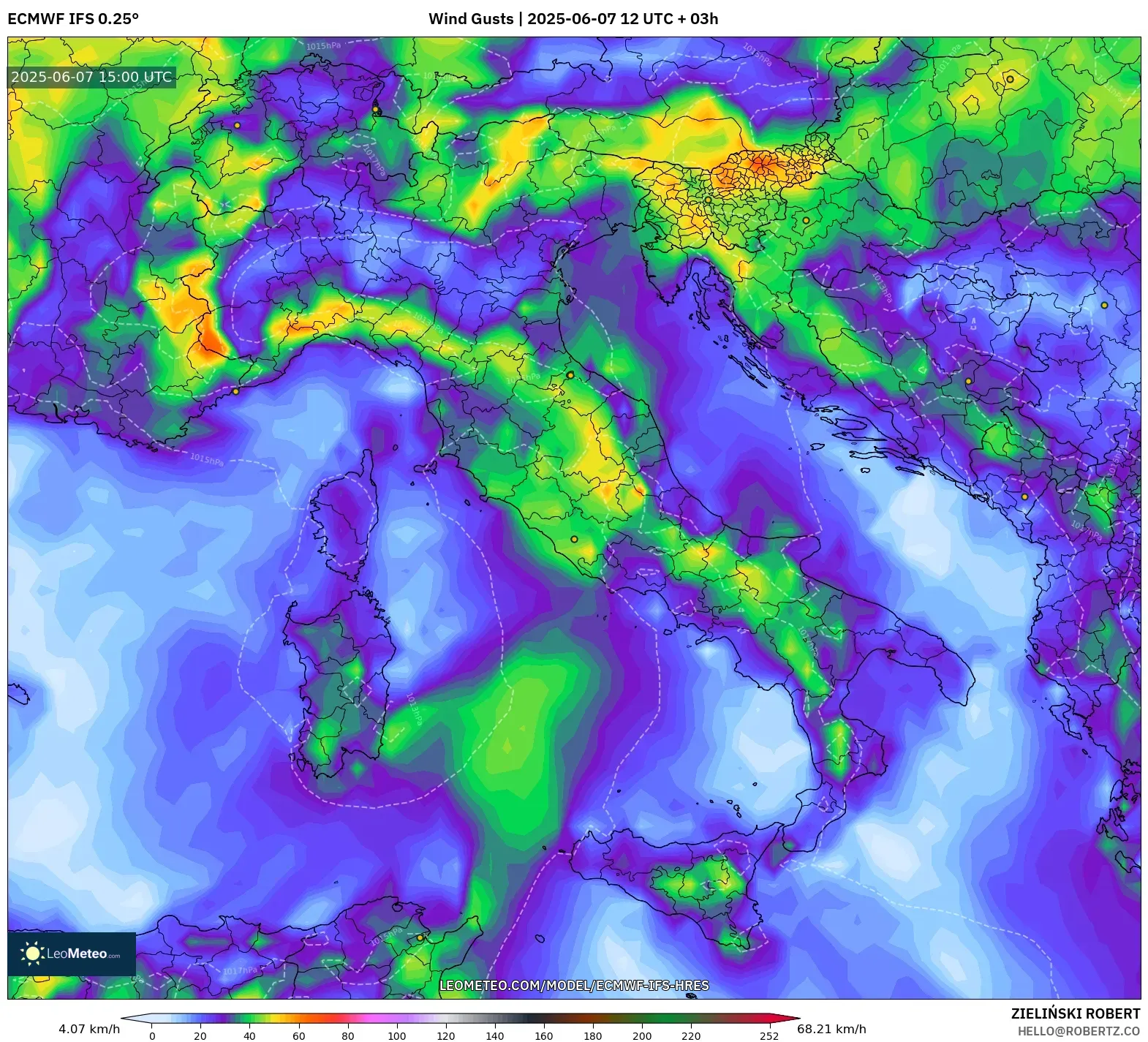 ECMWF IFS 0.25° model - Italia, Hembusan Angin ECMWF IFS 0.25° model - Italia, Hembusan Angin