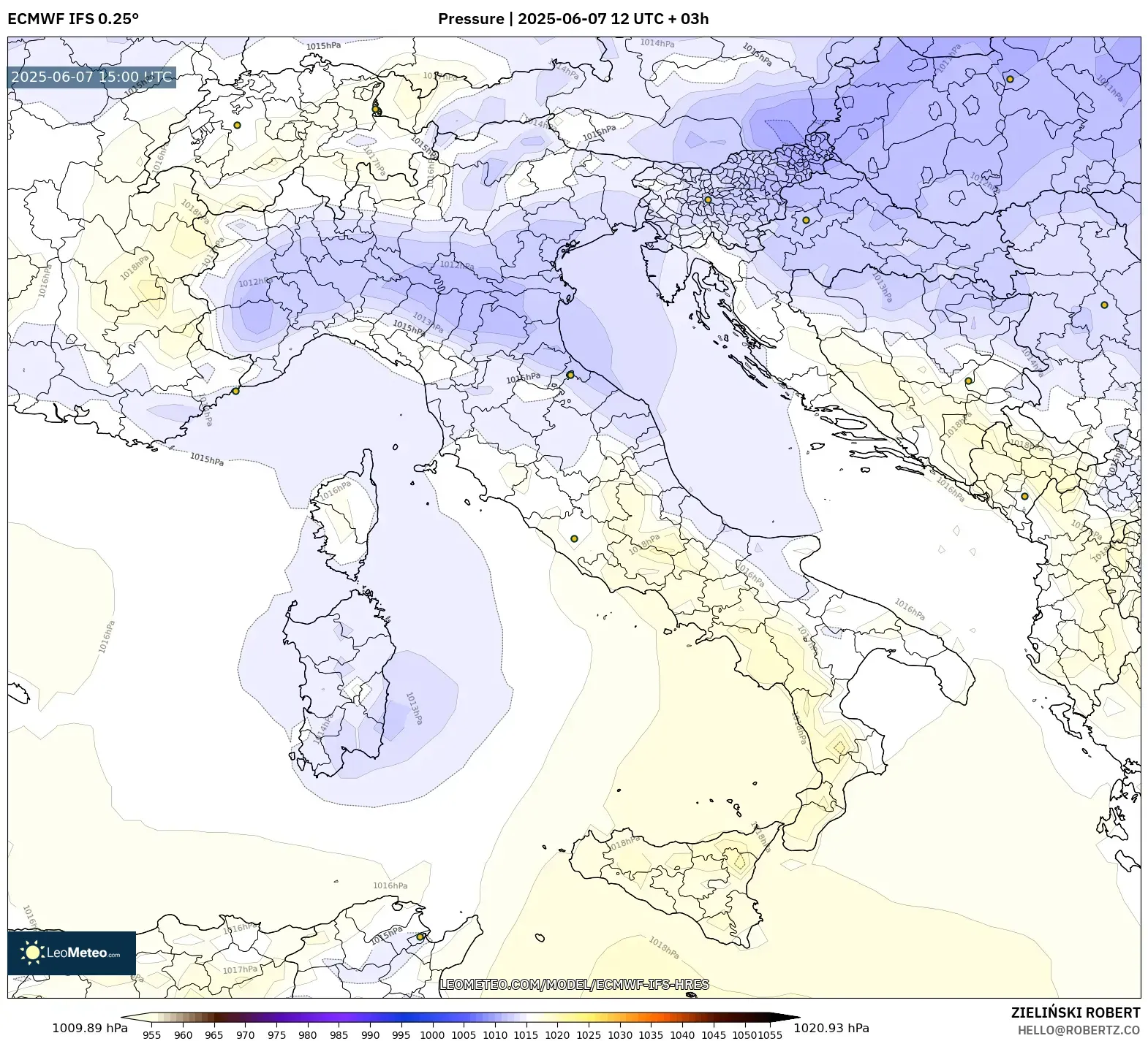 ECMWF IFS 0.25° model - Italia, Tekanan
