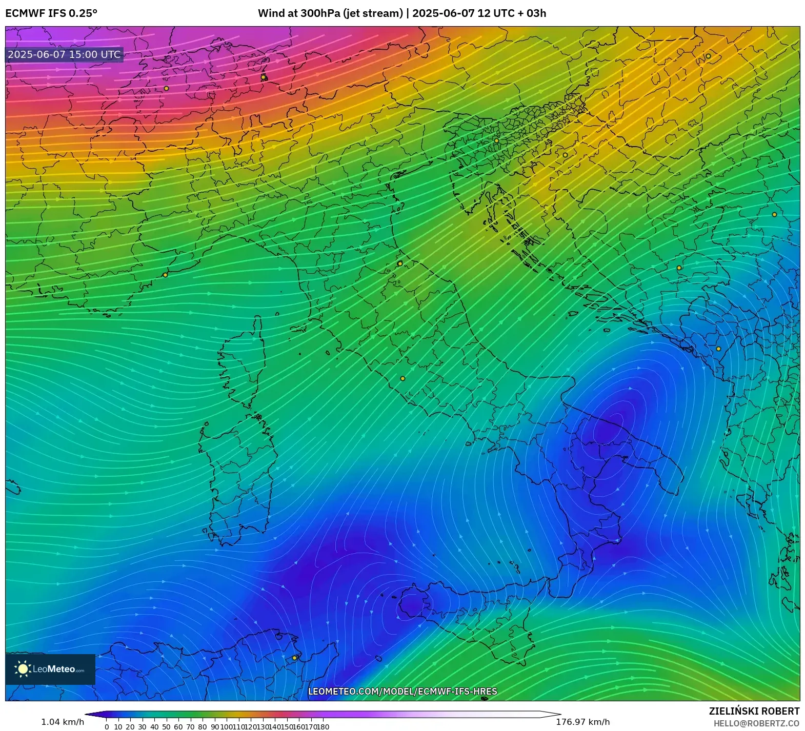ECMWF IFS 0.25° model - Italia, Angin 300 hPa (aliran jet) ECMWF IFS 0.25° model - Italia, Angin 300 hPa (aliran jet)