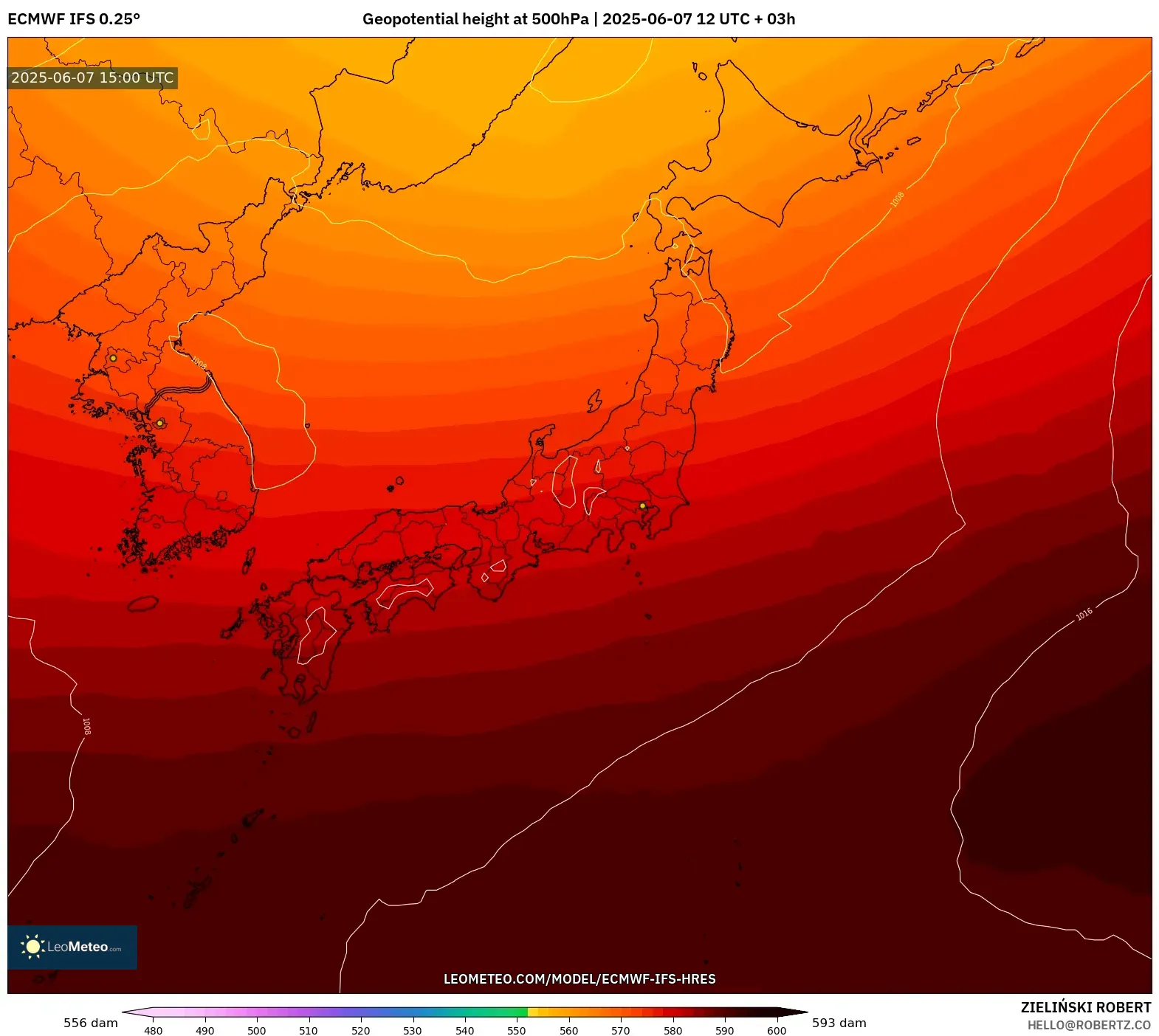 ECMWF IFS 0.25° model - Jepang, Ketinggian geopotensial pada 500 hPa ECMWF IFS 0.25° model - Jepang, Ketinggian geopotensial pada 500 hPa