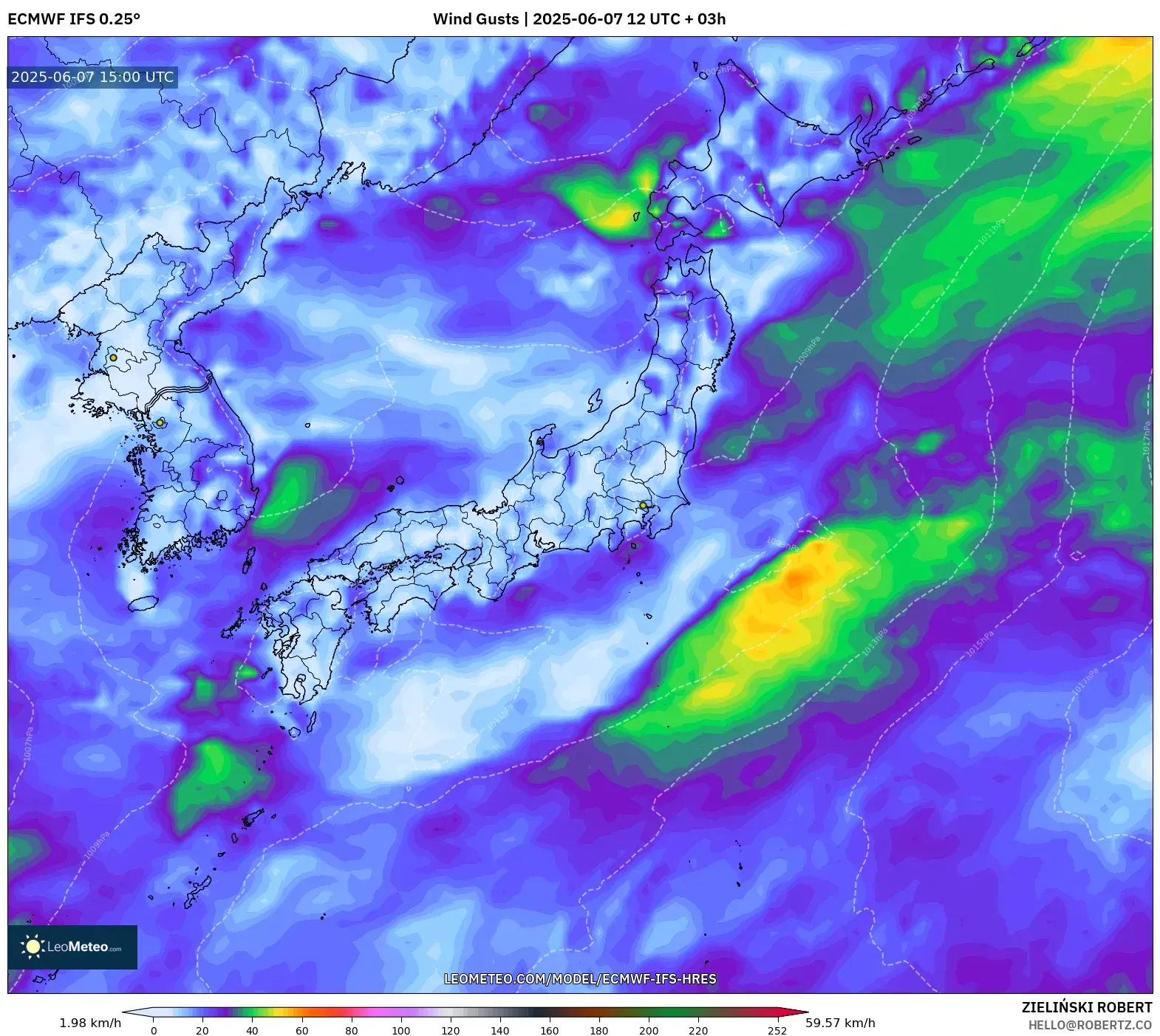 ECMWF IFS 0.25° model - Jepang, Hembusan Angin ECMWF IFS 0.25° model - Jepang, Hembusan Angin