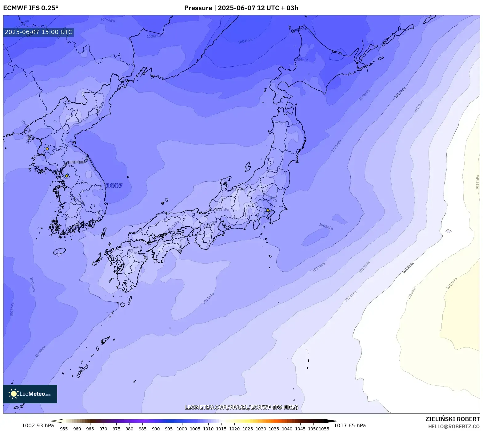 ECMWF IFS 0.25° model - Jepang, Tekanan ECMWF IFS 0.25° model - Jepang, Tekanan