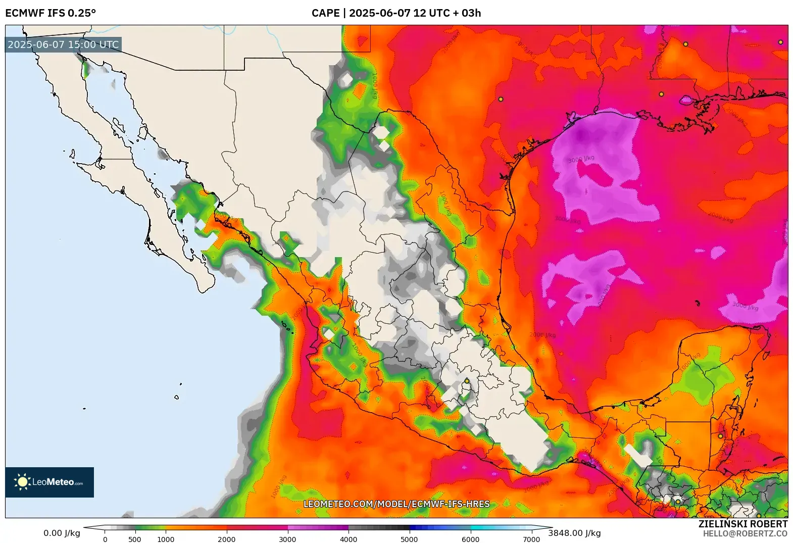 ECMWF IFS 0.25° model - Meksiko, CAPE