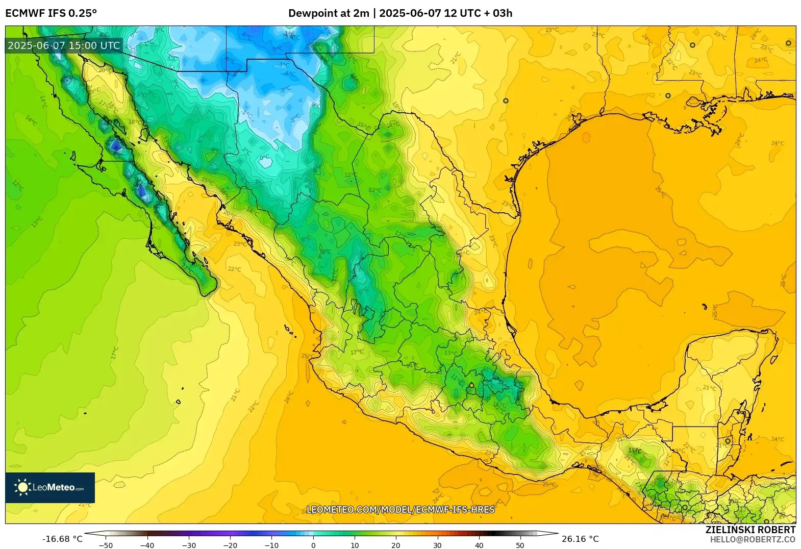 ECMWF IFS 0.25° model - Meksiko, Titik Embun 2 m