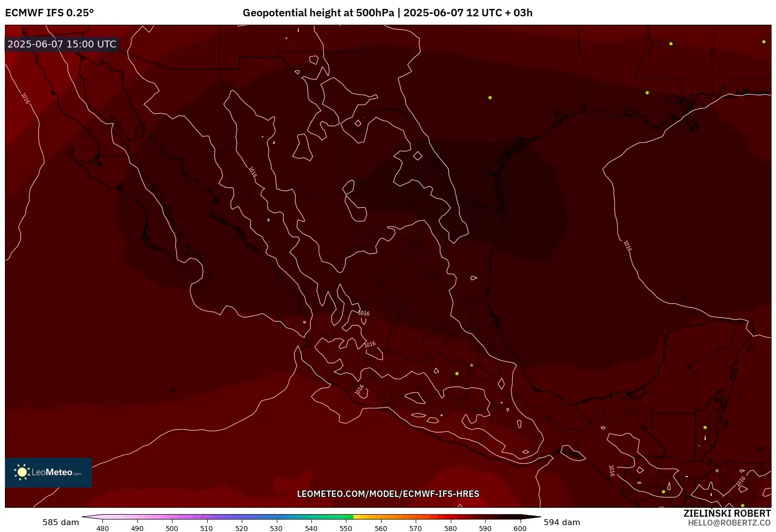 ECMWF IFS 0.25° model - Meksiko, Ketinggian geopotensial pada 500 hPa ECMWF IFS 0.25° model - Meksiko, Ketinggian geopotensial pada 500 hPa