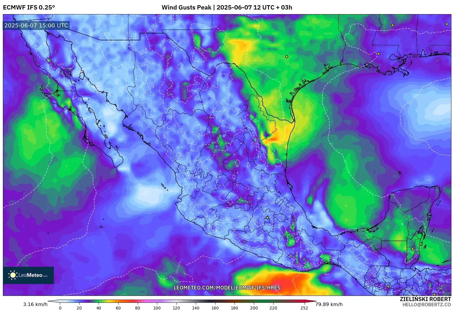 ECMWF IFS 0.25° model - Meksiko, Puncak Hembusan ECMWF IFS 0.25° model - Meksiko, Puncak Hembusan