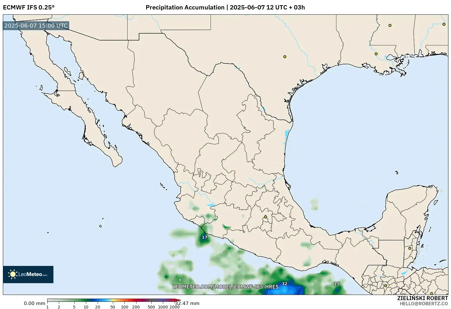 ECMWF IFS 0.25° model - Meksiko, Akumulasi Curah Hujan ECMWF IFS 0.25° model - Meksiko, Akumulasi Curah Hujan