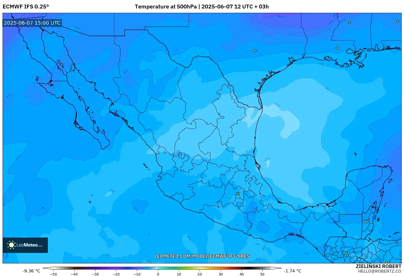 ECMWF IFS 0.25° model - Meksiko, Suhu 500 hPa ECMWF IFS 0.25° model - Meksiko, Suhu 500 hPa