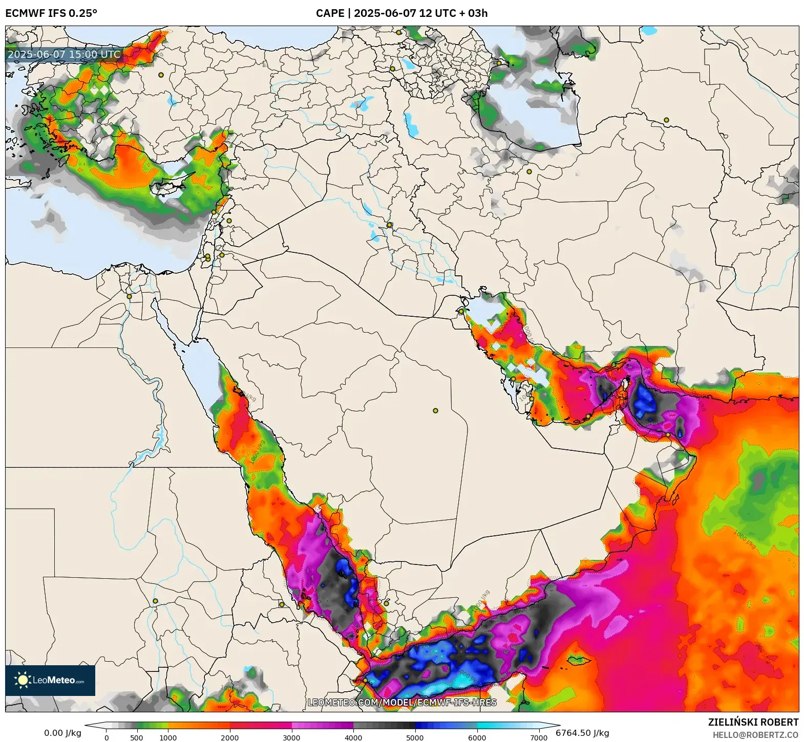 ECMWF IFS 0.25° model - Timur Tengah, CAPE
