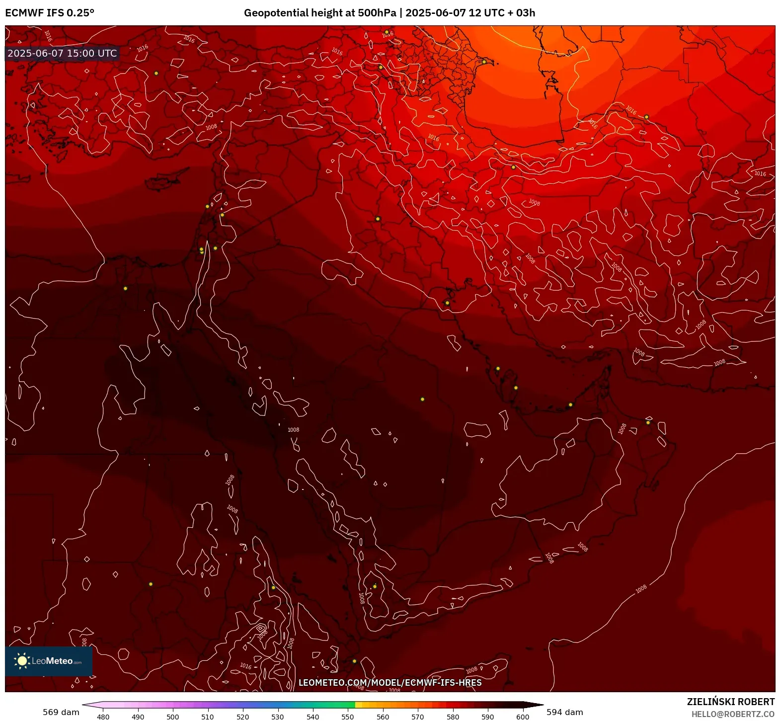 ECMWF IFS 0.25° model - Timur Tengah, Ketinggian geopotensial pada 500 hPa ECMWF IFS 0.25° model - Timur Tengah, Ketinggian geopotensial pada 500 hPa